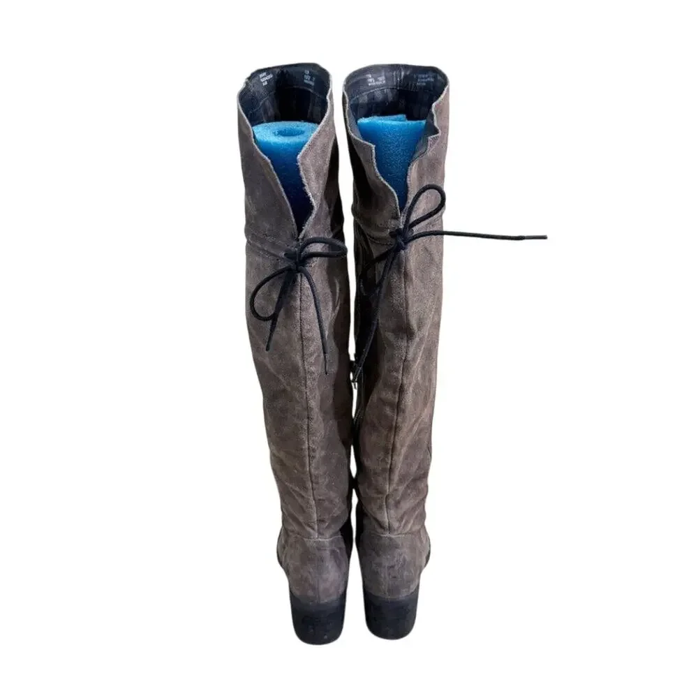 Born Taupe Suede Over the Knee Boots Women's 7.5 Side Zip/Back Tie Flannel Lined